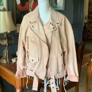 Free People moto pink denim jacket